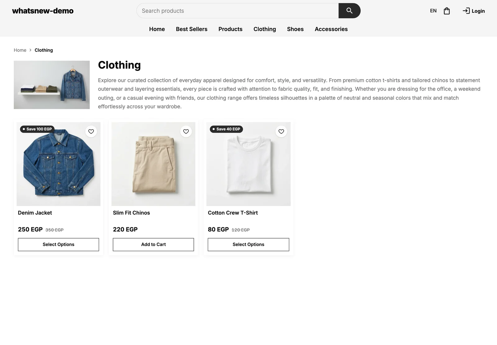 A category page with its photo, description and products
