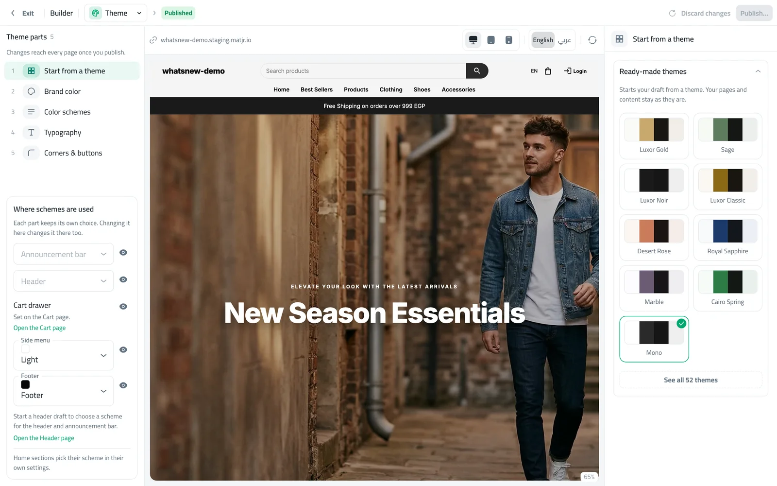 The ready-made themes list
